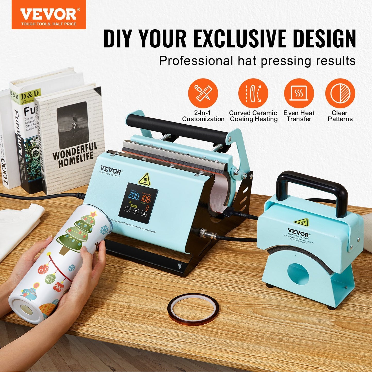 VEVOR 2 In 1 Tumbler And Hat Heat Press Machine Heat Machine For Caps Hats Mugs