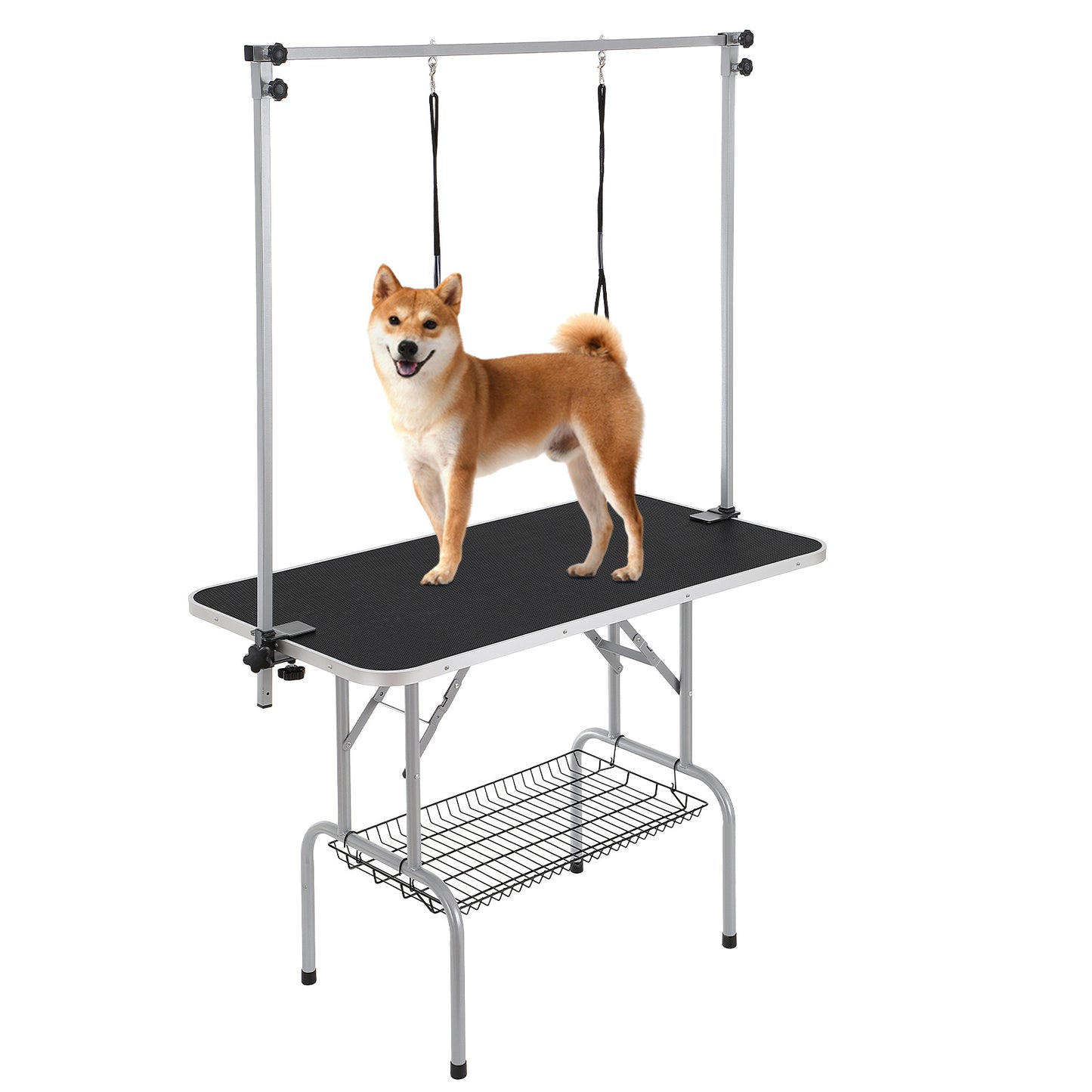 VEVOR Pet Grooming Table Two Arms With Clamp, 46'' Dog Grooming Station, Foldable Pets Grooming Stand For Medium And Small Dogs, Free No Sit Haunch Holder With Grooming Loop, Bearing 330lbs