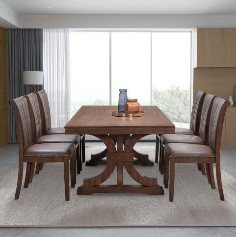 Rectangular Rubber Wood Dining Table with wooden Tresle