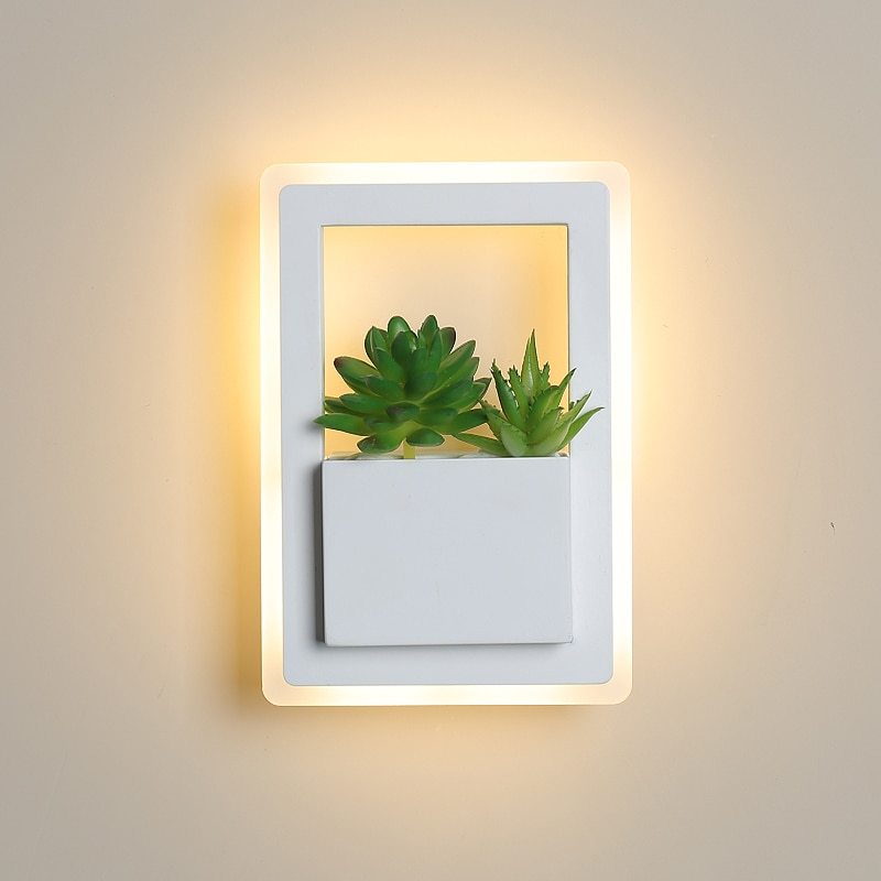 Modern LED Bedside Wall Lamp White Color with Plant LED Wall Lights for Bedroom Living Room Wall