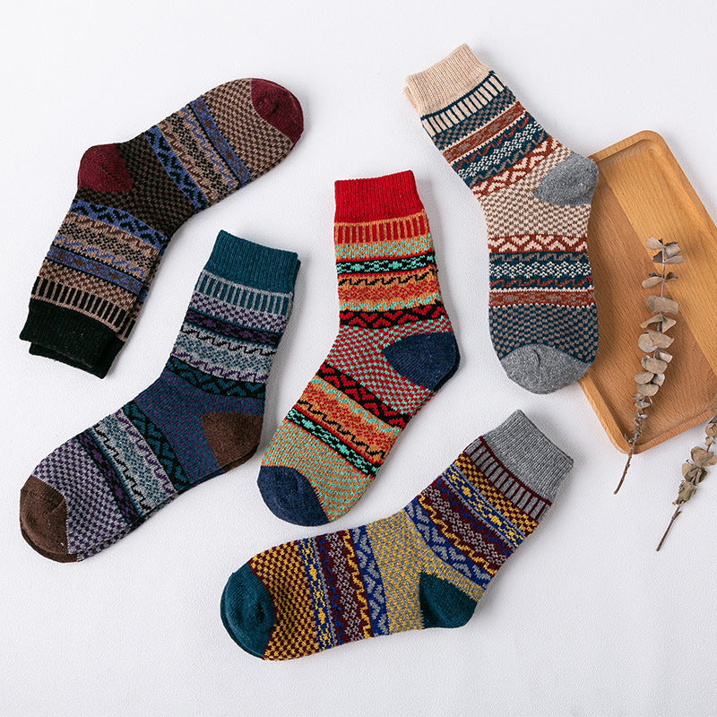 Ladies Rabbit Wool Socks Thick Line Ethnic Style