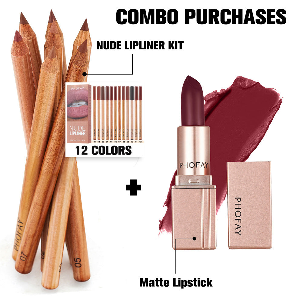 PHOFAY Nude Lipliner Kit And Matte Lipstick