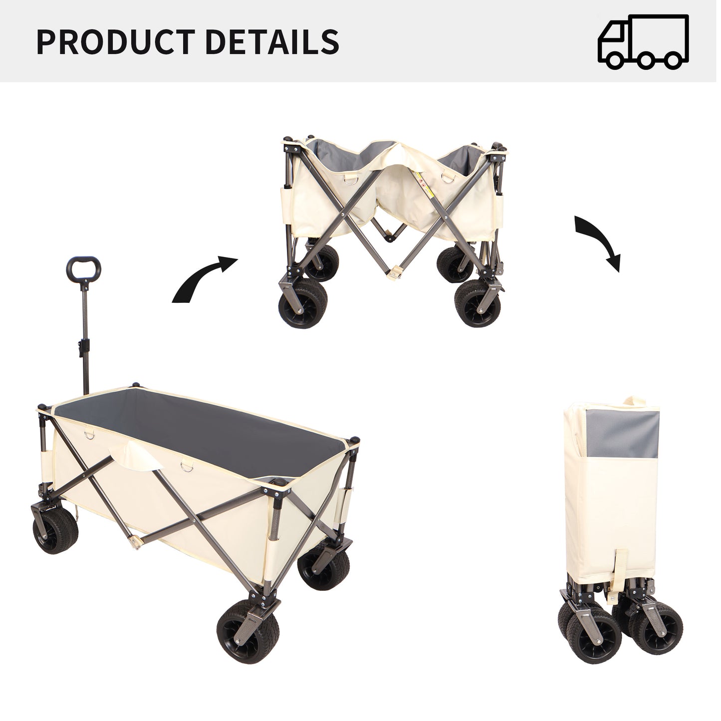 Folding Van, Heavy-duty Practical Beach Cart For Sand, With Large Wheels, Adjustable Handles And Drink Holders, Suitable For Shopping, Camping, Gardening And The Outdoors