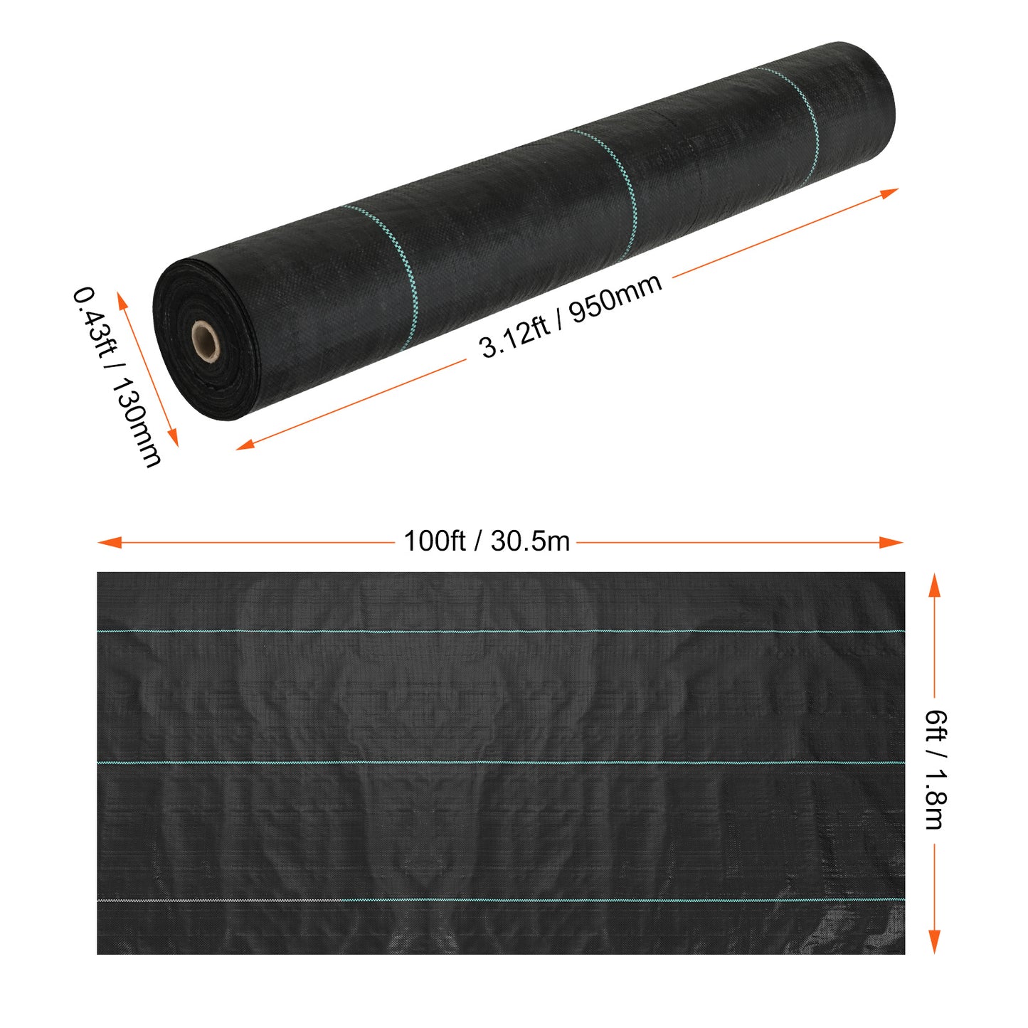 VEVOR 3FTx50FT Premium Heavy Duty Weed Barrier Landscape Fabric, 3.2OZ Woven Geotextile Fabric Under Gravel, High Permeability For Weed Blocker Weed Mat, Driveway Fabric, Weed Control Garden Cloth
