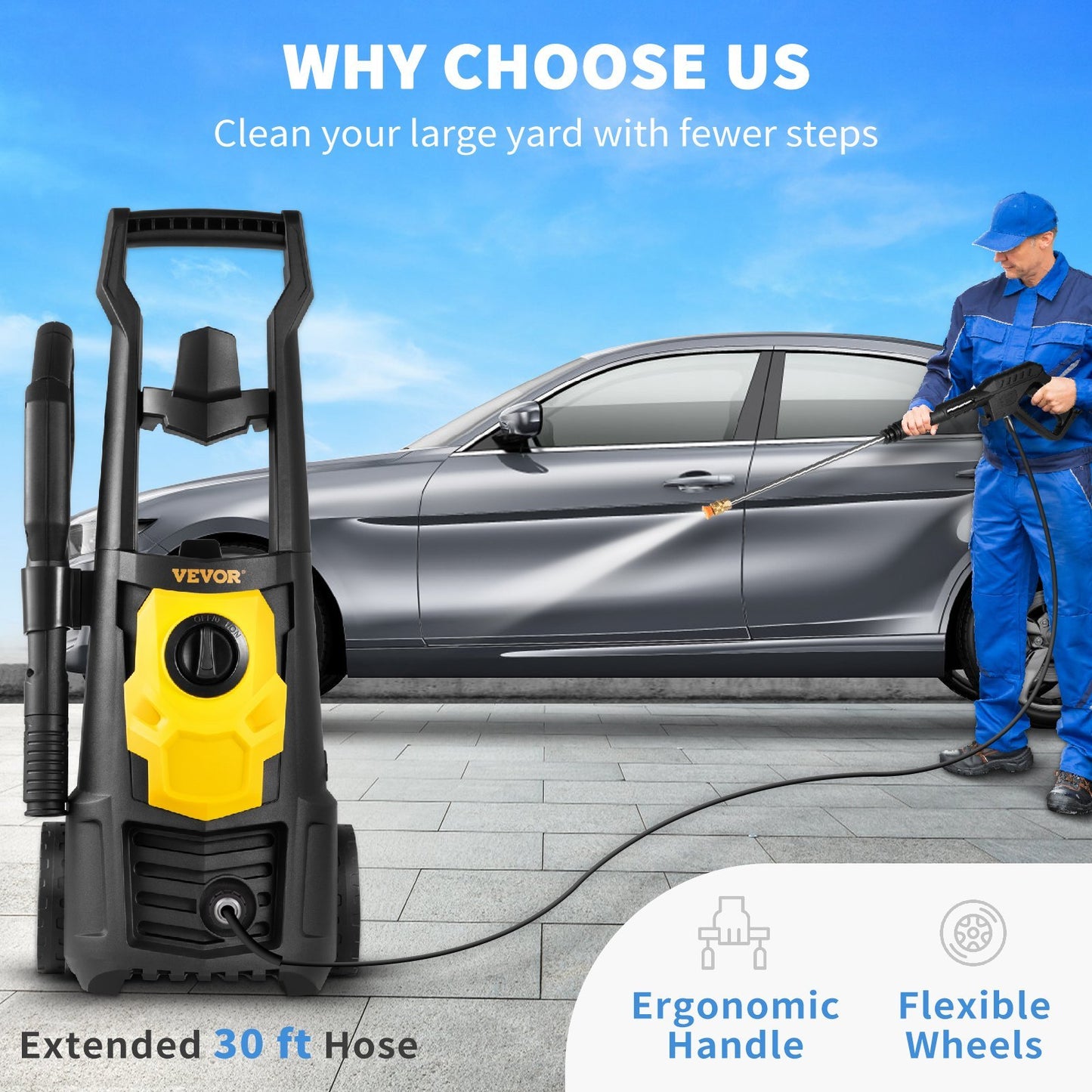VEVOR Electric Pressure Washer, 2000 PSI, Max. 1.76 GPM Power Washer W 30 Ft Hose, 5 Quick Connect Nozzles, Foam Cannon, Portable To Clean Patios, Cars, Fences, Driveways, ETL Listed