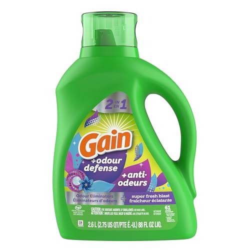 Gain + Odor Defense Liquid Laundry Detergent, Super Fresh Blast Scent, 88 Oz, 61 Loads, HE Compatible (Pack of 5)