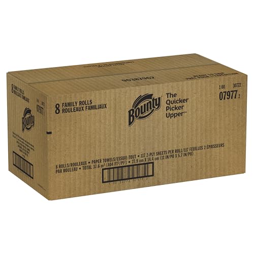 Bounty Quick Size Paper Towels, White, 8 Family Rolls = 20 Regular Rolls
