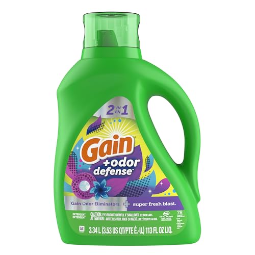 Gain + Odor Defense Liquid Laundry Detergent, Super Fresh Blast Scent, 113 Oz, 78 Loads, HE Compatible