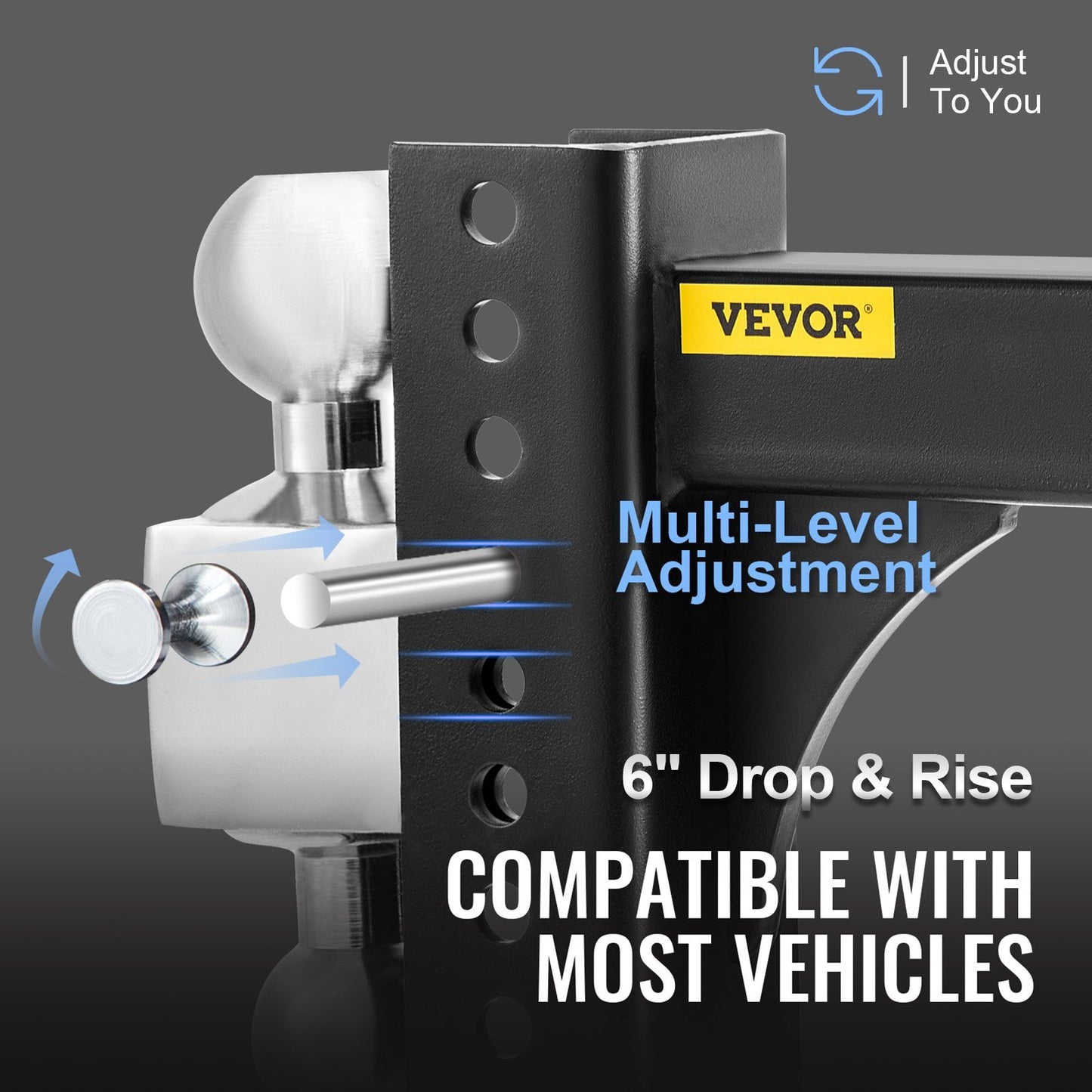 VEVOR Adjustable Trailer Hitch, Rise & Drop Hitch Ball Mount Receiver 14,000 LBS Rating, 2 And 2-5 16 Inch Stainless Steel Balls W Key Lock, For Automotive Trucks Trailers Towing