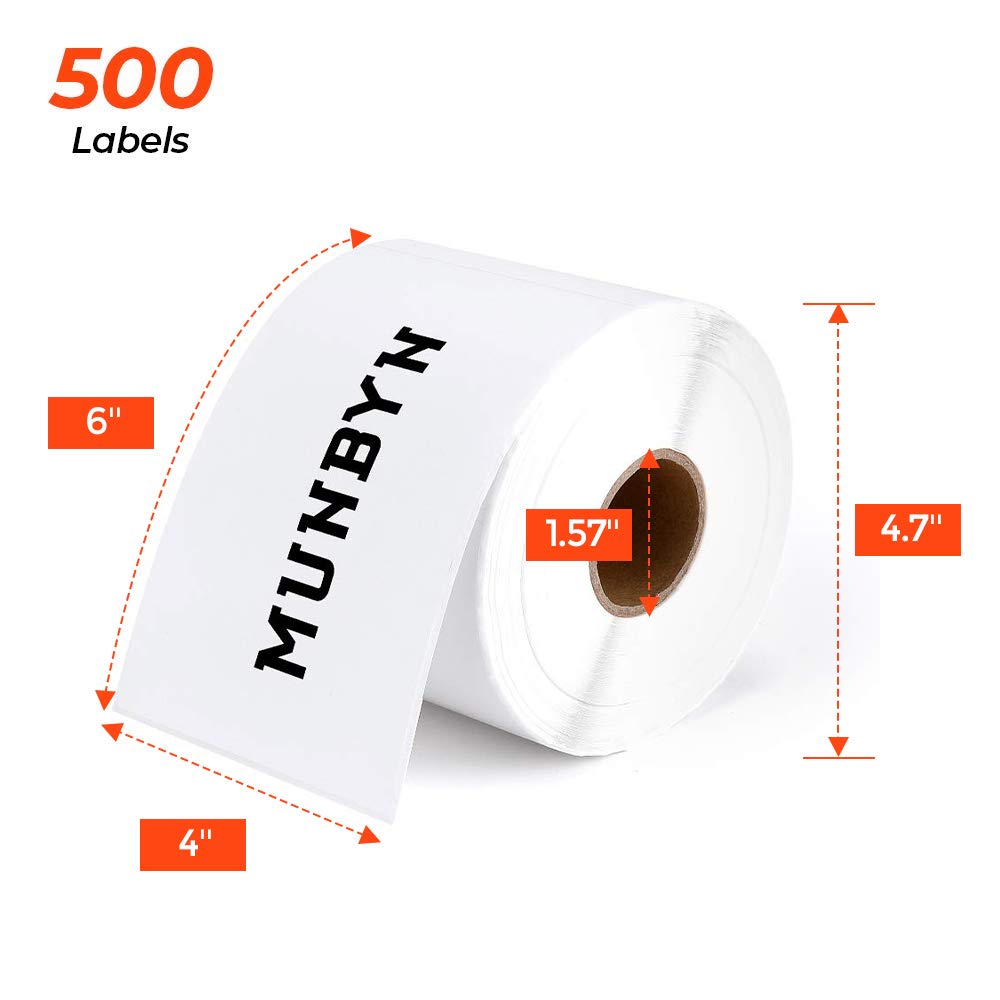 MUNBYN 4x6 Inch Direct Thermal Labels, 6000 Labels/12 Rolls(500 Pcs per Roll), Shipping Label Paper for Printers, Permanent Adhesive Mailing Postage Labels Packages White