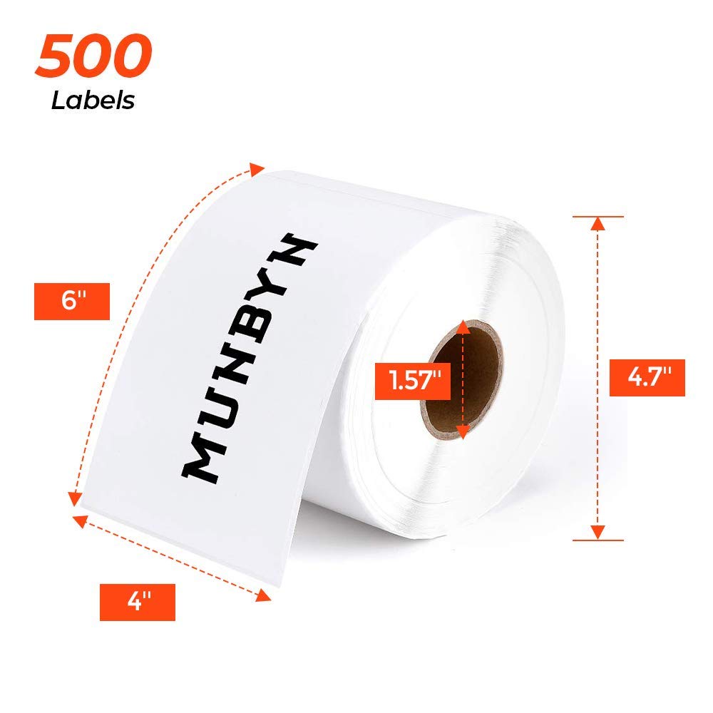 MUNBYN 4x6 Inch Direct Thermal Labels, 1000 Labels/2 Rolls(500 Pcs per Roll), Shipping Label Paper for Thermal Printers, Permanent Adhesive Mailing Postage Labels for Shipping Packages