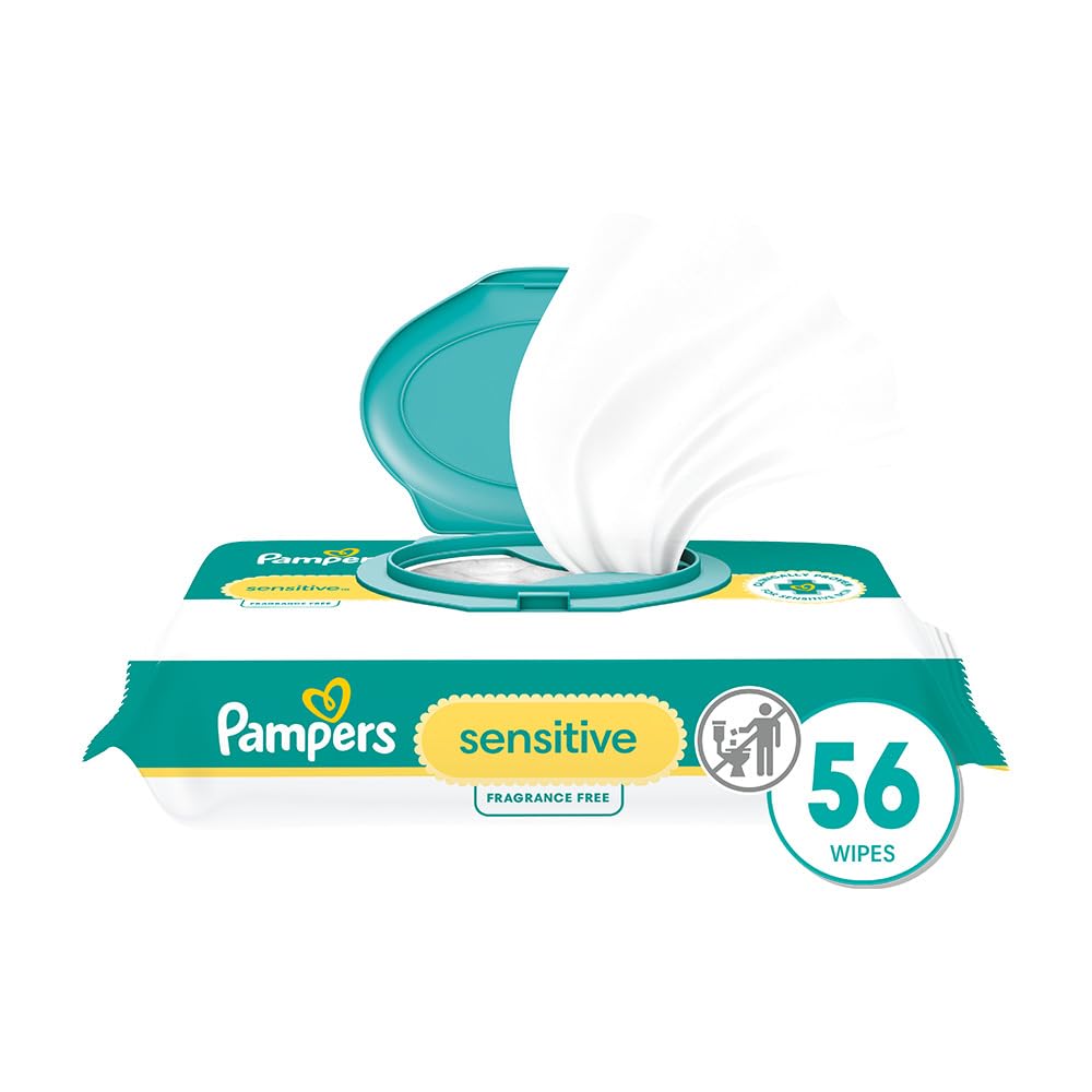 Pampers Baby Wipes Sensitive Perfume Free 1X Pop-Top 56 Count