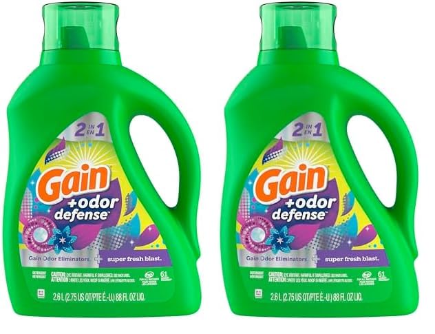 Gain + Odor Defense Liquid Laundry Detergent, Super Fresh Blast Scent, 88 Oz, 61 Loads, HE Compatible (Pack of 2)