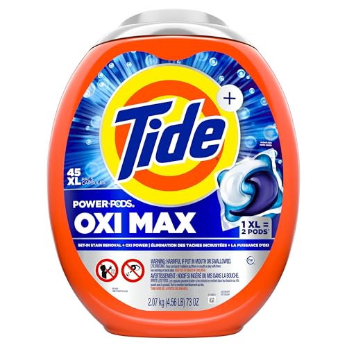 Tide Oxi Max Power PODS Laundry Detergent, Laundry Pods with Stain Remover Plus Oxi Power, 45 Count