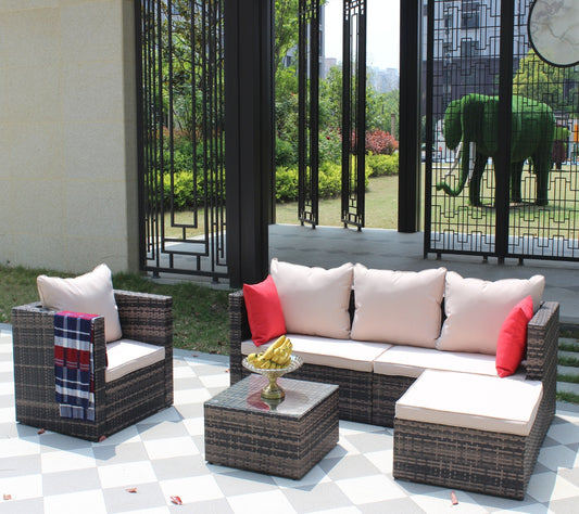 Rattan Patio Furniture Set Wicker Sofa Cushioned Sectional, 4 Pc Garden Set