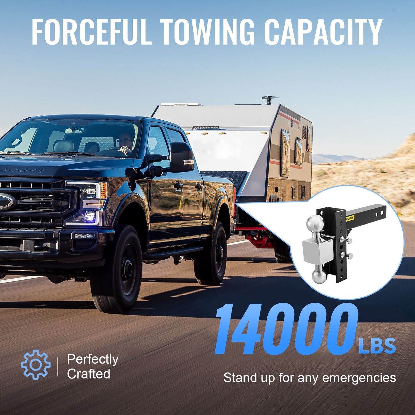 VEVOR Adjustable Trailer Hitch, Rise & Drop Hitch Ball Mount Receiver 14,000 LBS Rating, 2 And 2-5 16 Inch Stainless Steel Balls W Key Lock, For Automotive Trucks Trailers Towing