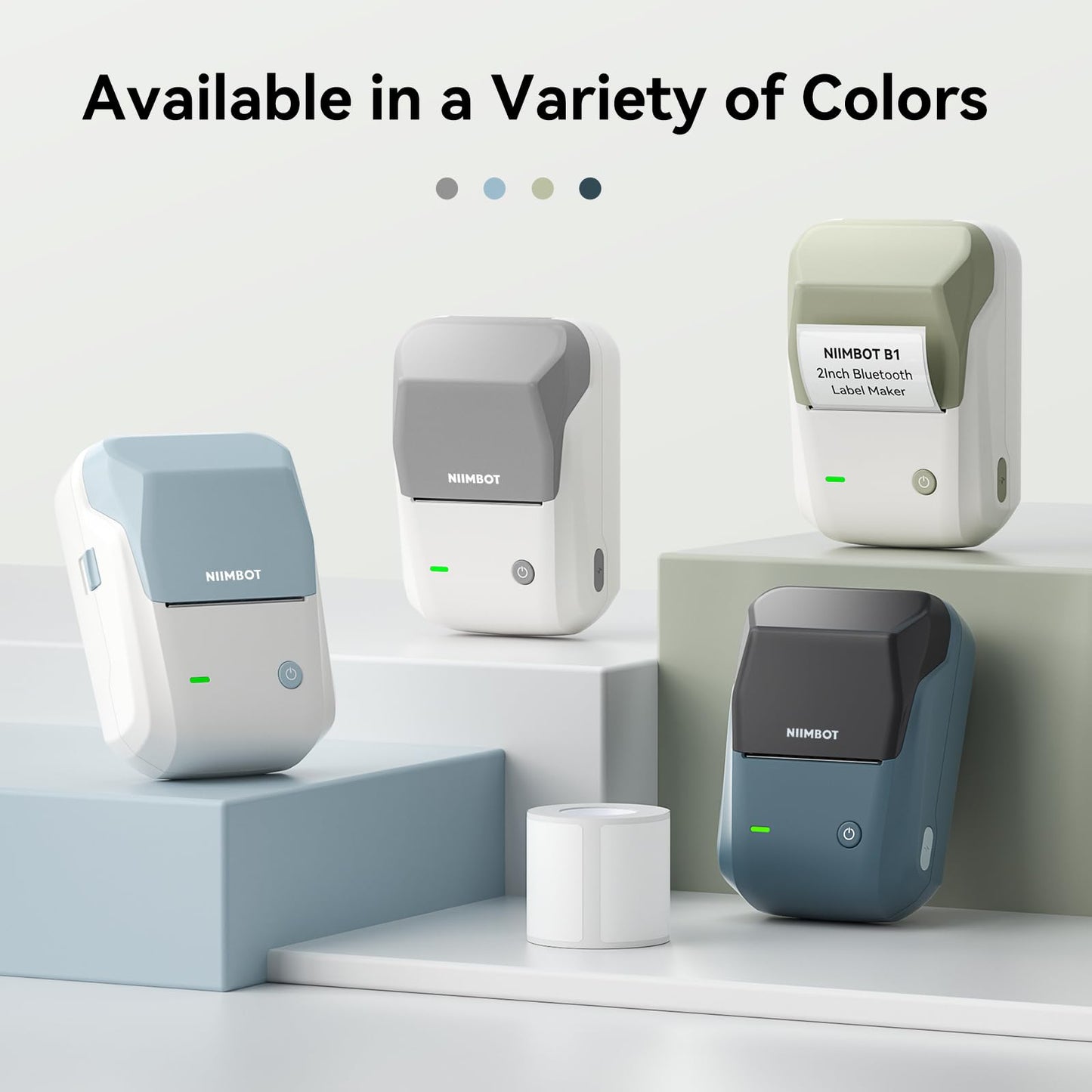 NIIMBOT B1 Label Maker, Thermal Label Printer, Mini Label Maker Machine with Tape, Small Sticker Printer with Auto Identification, Bluetooth Labelling Machine for Office, Home, Business, Green