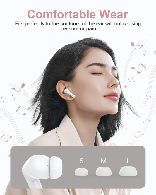Wireless Earbuds, Bluetooth Ear Buds Headphones, 40H Long Playtime, Stereo Deep Bass, LED Power Display, IPX7, Lightweight in Ear Earphone with Mic for iPhone Android Phone