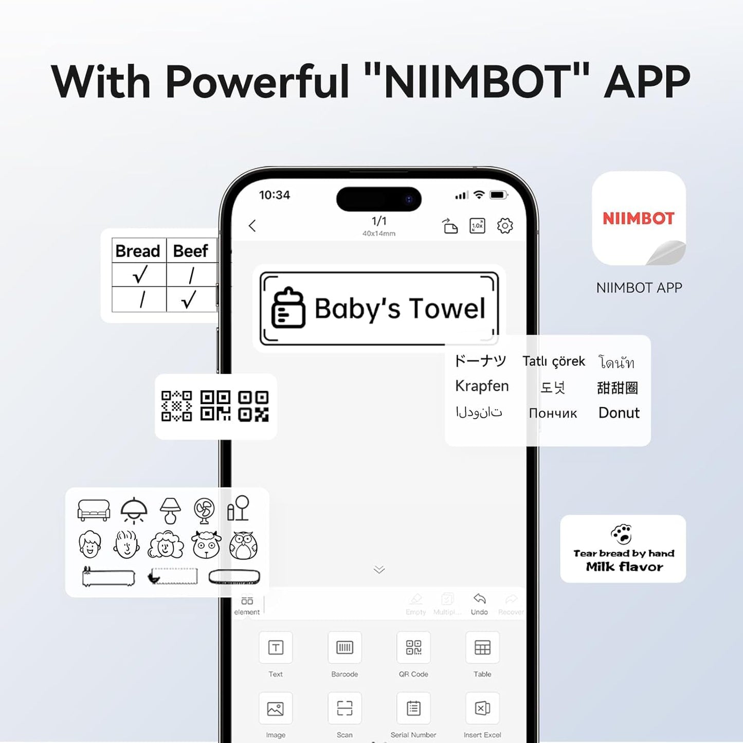 NIIMBOT B1 Label Maker Machine with Tape, Label Printer with 3 Rolls Label Paper, 50x30mm 50x80mm 50x50mm Round Label for Office Supplies, Home, Business