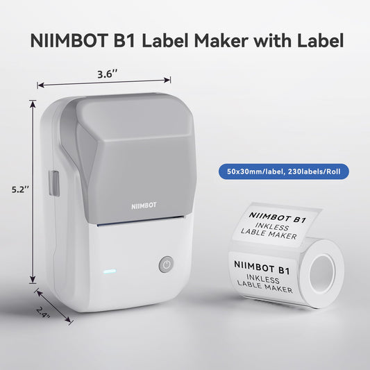 NIIMBOT B1 Label Maker, Thermal Label Printer, Mini Label Maker Machine with Tape, Small Sticker Printer with Auto Identification, Bluetooth Labelling Machine for Office, Home, Business