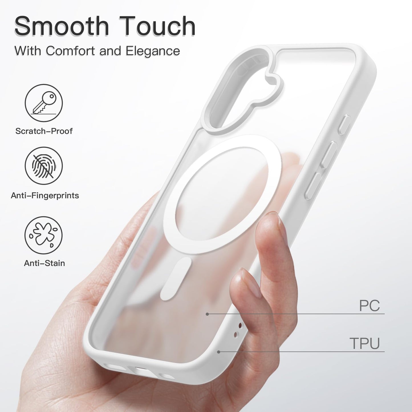 JETech Magnetic Case for iPhone 16 Plus 6.7-Inch Compatible with MagSafe, Translucent Matte Back Slim Shockproof Phone Cover (White)