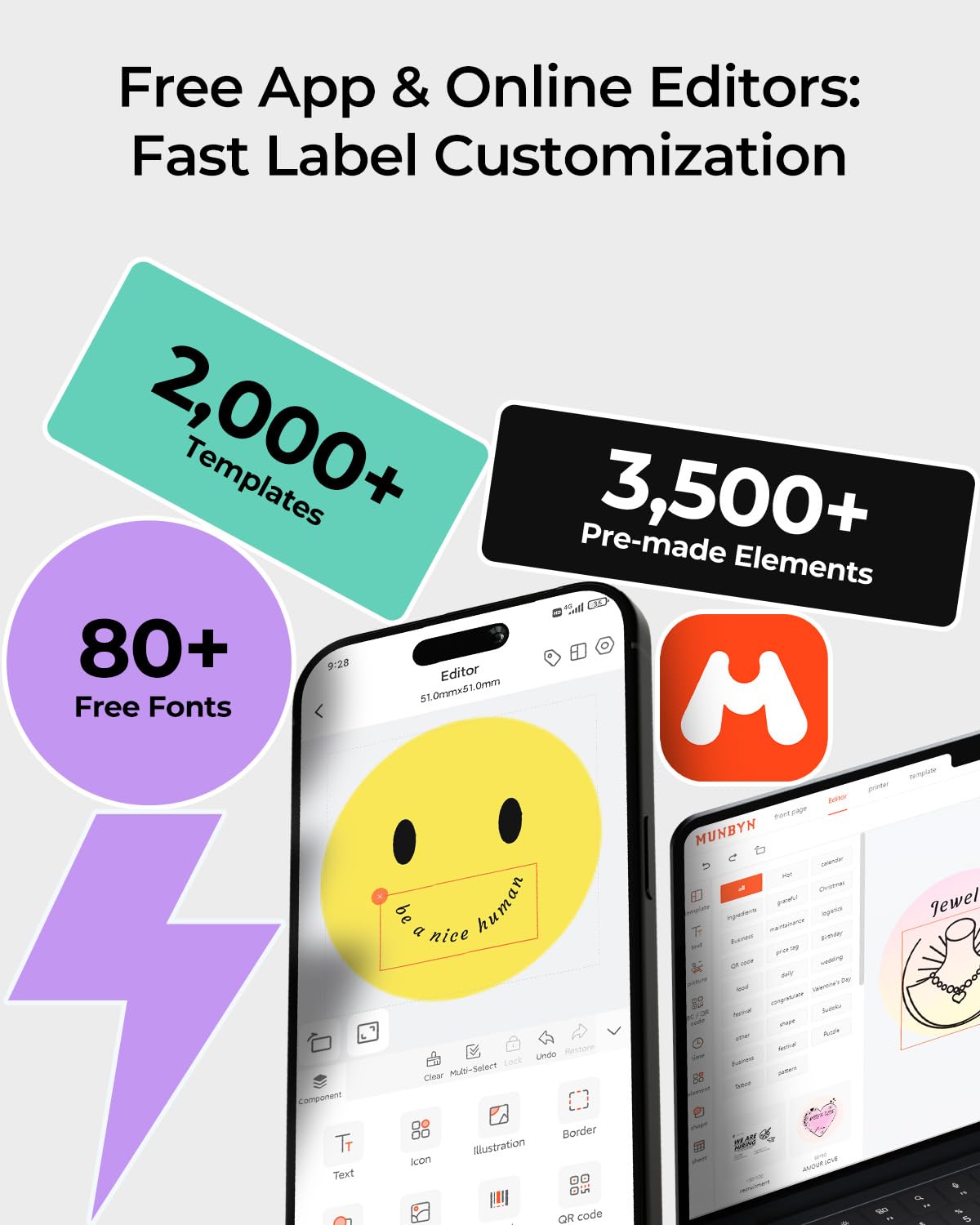 MUNBYN Bluetooth Shipping Label Printer, 4x6 Thermal Label Printer for Small Business, Compatible with iPhone, Android, Windows, macOS, Etsy, Shopify, Royal Mail, DHL, DPD, Evri, 402B, White