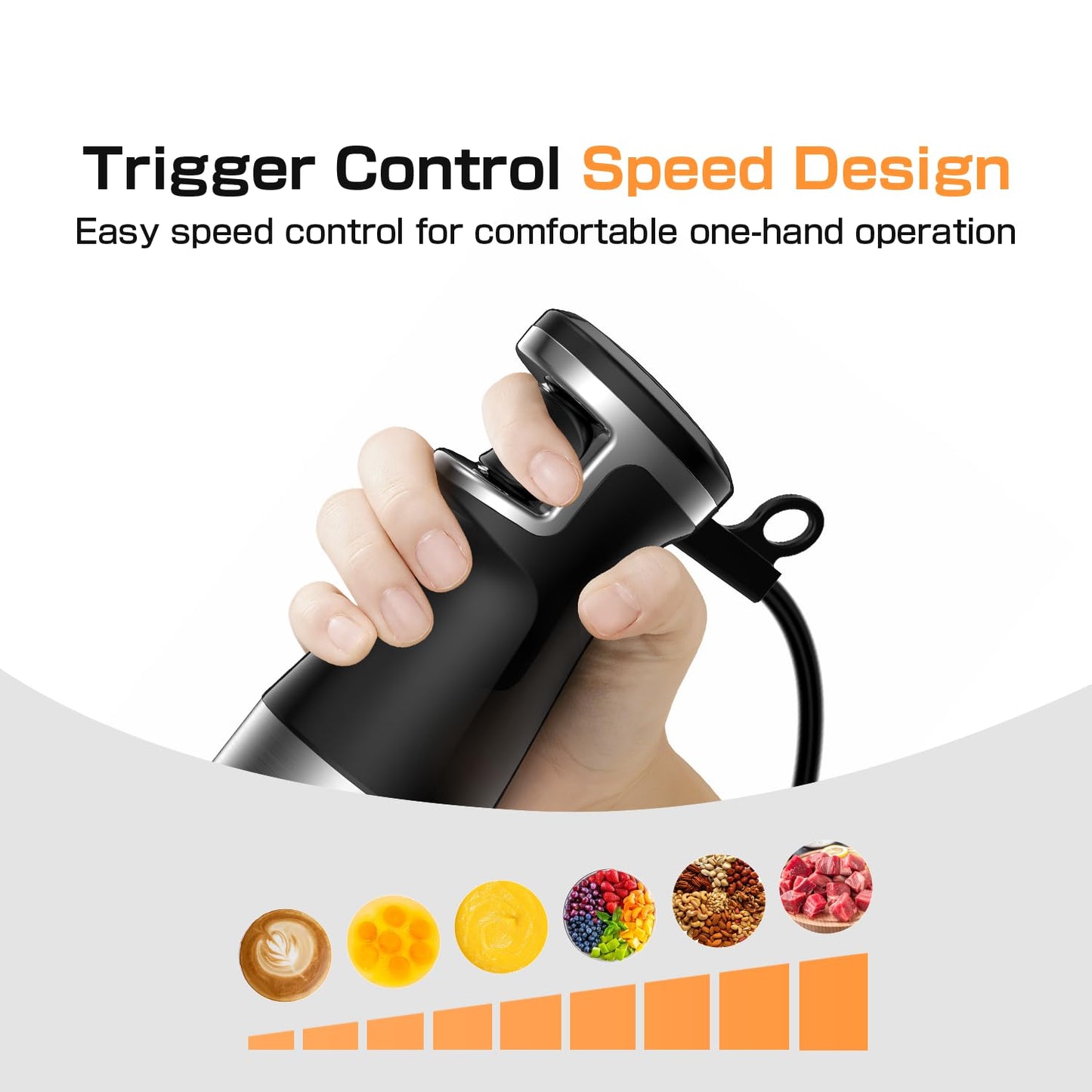 Immersion Blender Handheld 1100W - 3 in 1 Hand Blenders Set with Trigger Speed Control Stainless Steel Emulsion Stick with Whisk and Milk Frother, Emulsifier for Kitchen for Soup, Smoothie, Puree