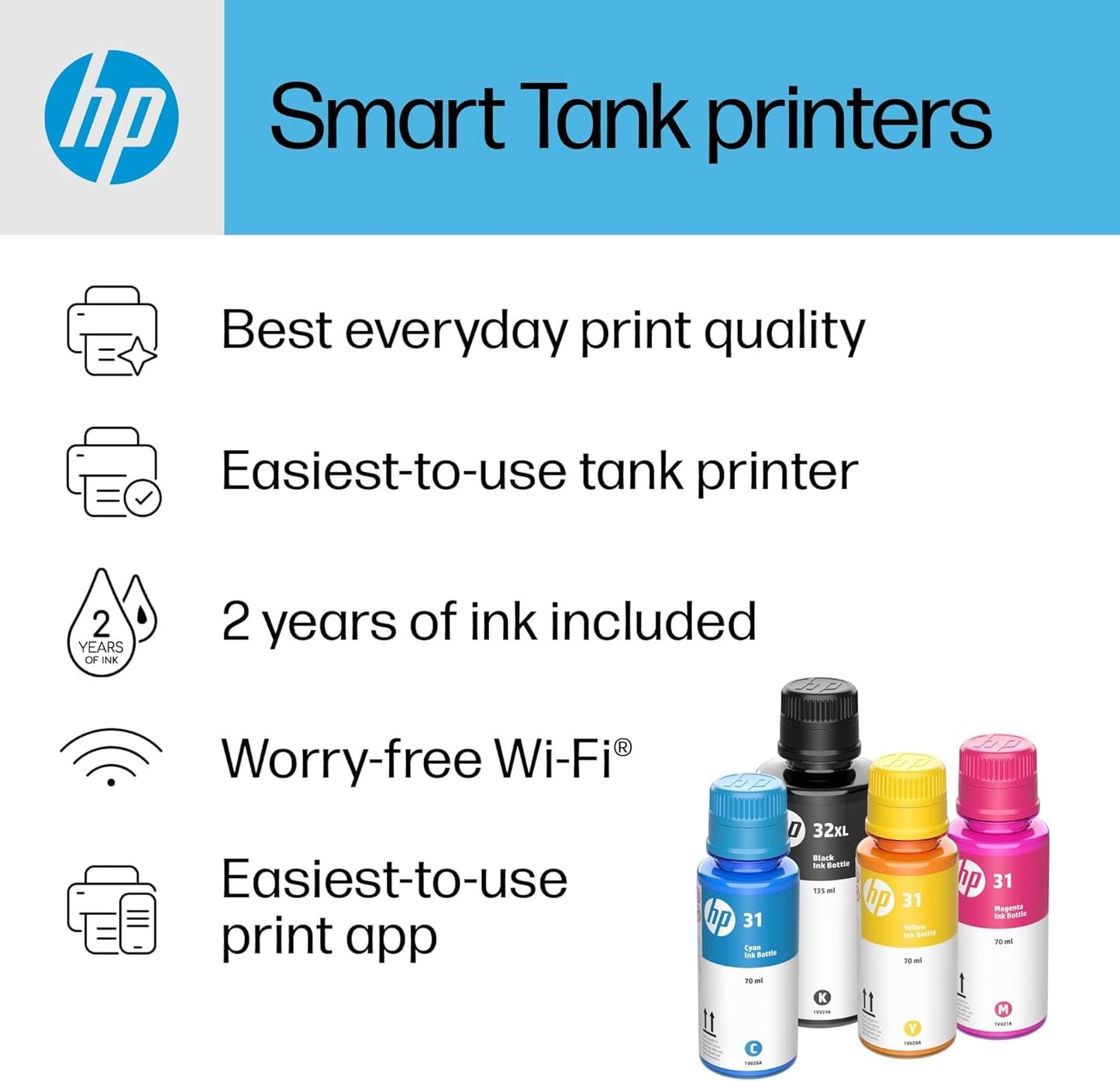 HP Smart Tank 7005 All-in-One Printer - Print, Scan, Copy, Wireless - Up to 9 PPM Print Speed Color (ISO) - 28B54A