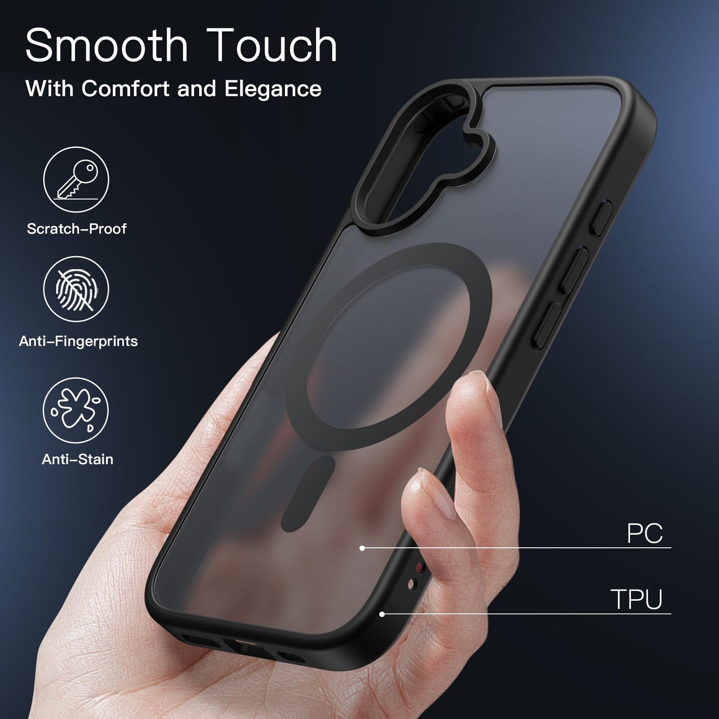 JETech Magnetic Case for iPhone 16 Plus 6.7-Inch Compatible with MagSafe, Translucent Matte Back Slim Shockproof Phone Cover (Black)