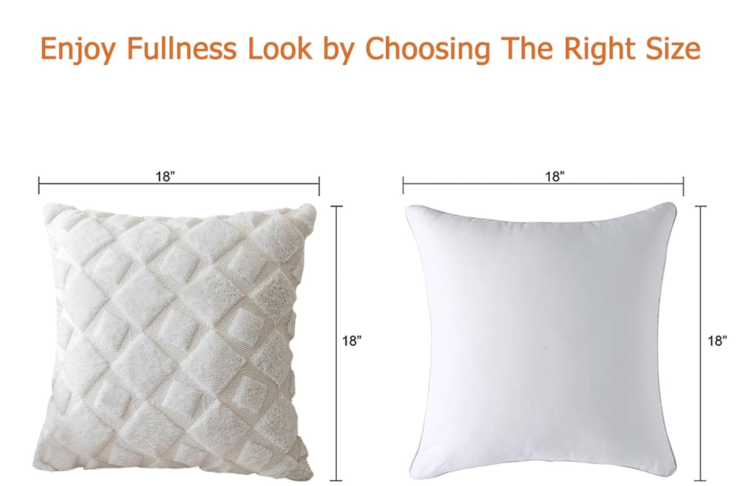CJWLKJ 2Pcs Soft Faux Fur Throw Pillow Covers 18x18 - Plush Short Wool Velvet Decorative Pillow Covers - Couch Sofa Pillow Covers for Living Room - with 3D Plaid Pattern (White)