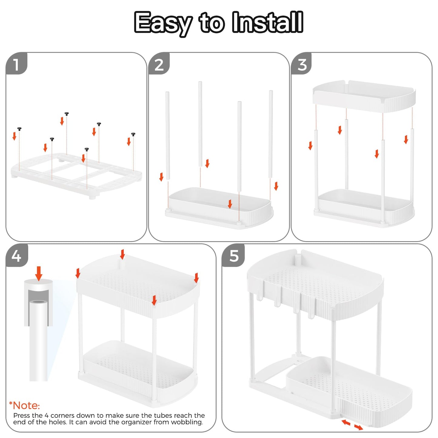 2 Pack Multi-Purpose Pull-Out Storage Organizers, Under Sink Organizers and Storage for Bathroom & Kitchen, Under Cabinet Organizers and storage, 14.8 Inch, White