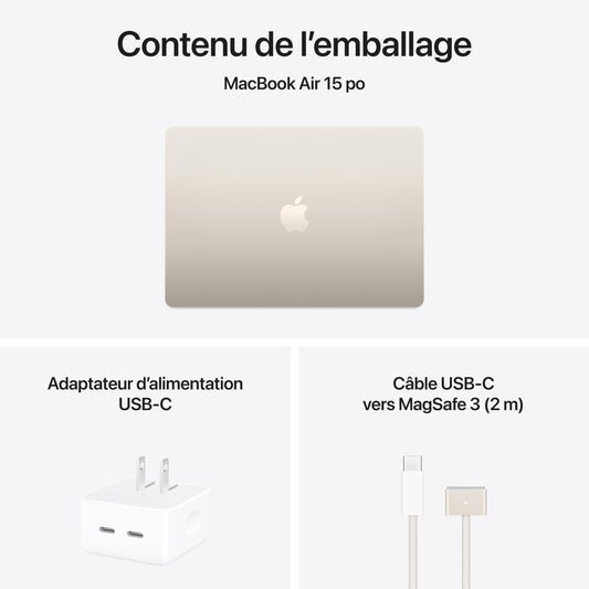 Apple 2025 MacBook Air 15-inch Laptop with M4 chip: Built for Apple Intelligence, 16GB Unified Memory, 256GB SSD Storage, Touch ID; Starlight - French Keyboard
