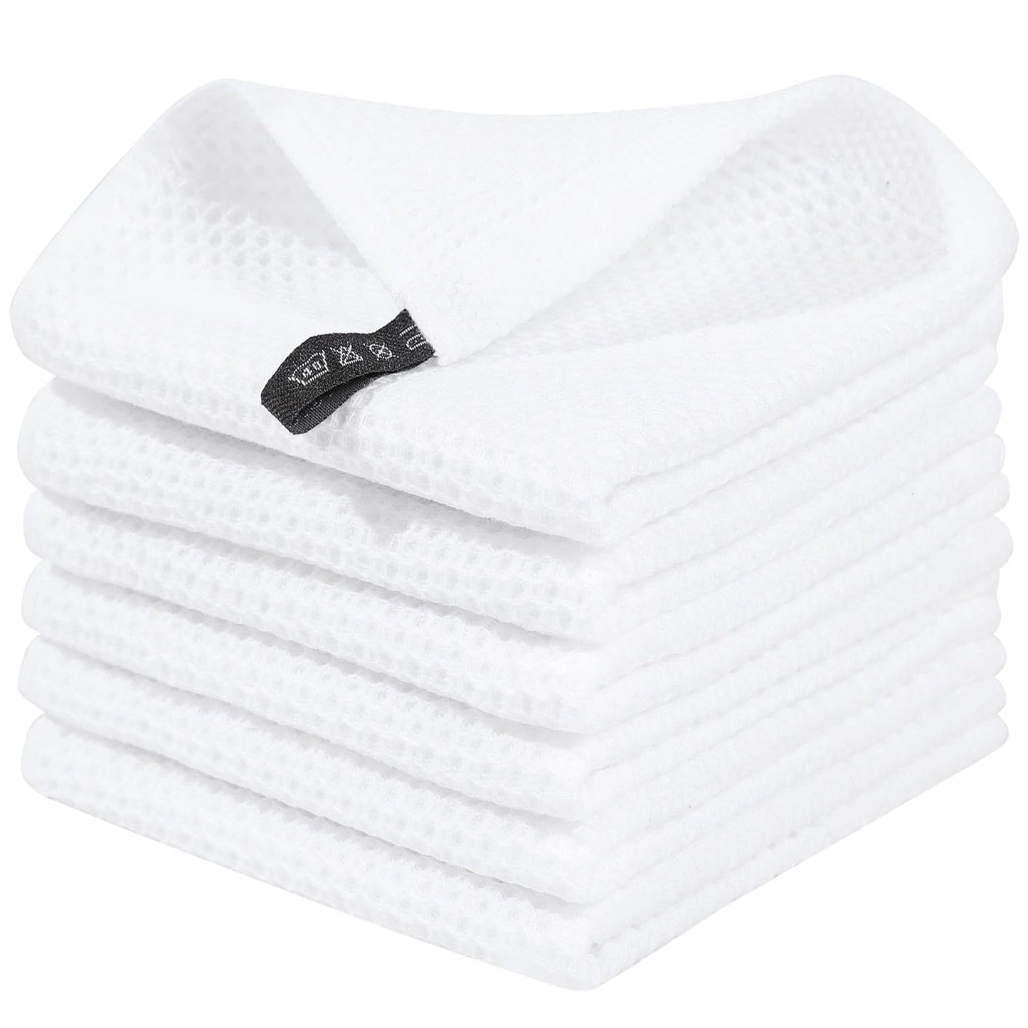 100% Cotton Waffle Weave Kitchen Dish Cloths, Ultra Soft Absorbent Quick Drying Dish Towels, 12 x 12 Inches, 6-Pack, White