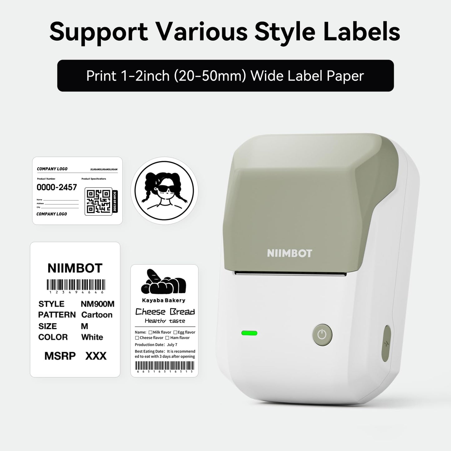 NIIMBOT B1 Label Maker, Thermal Label Printer, Mini Label Maker Machine with Tape, Small Sticker Printer with Auto Identification, Bluetooth Labelling Machine for Office, Home, Business, Green