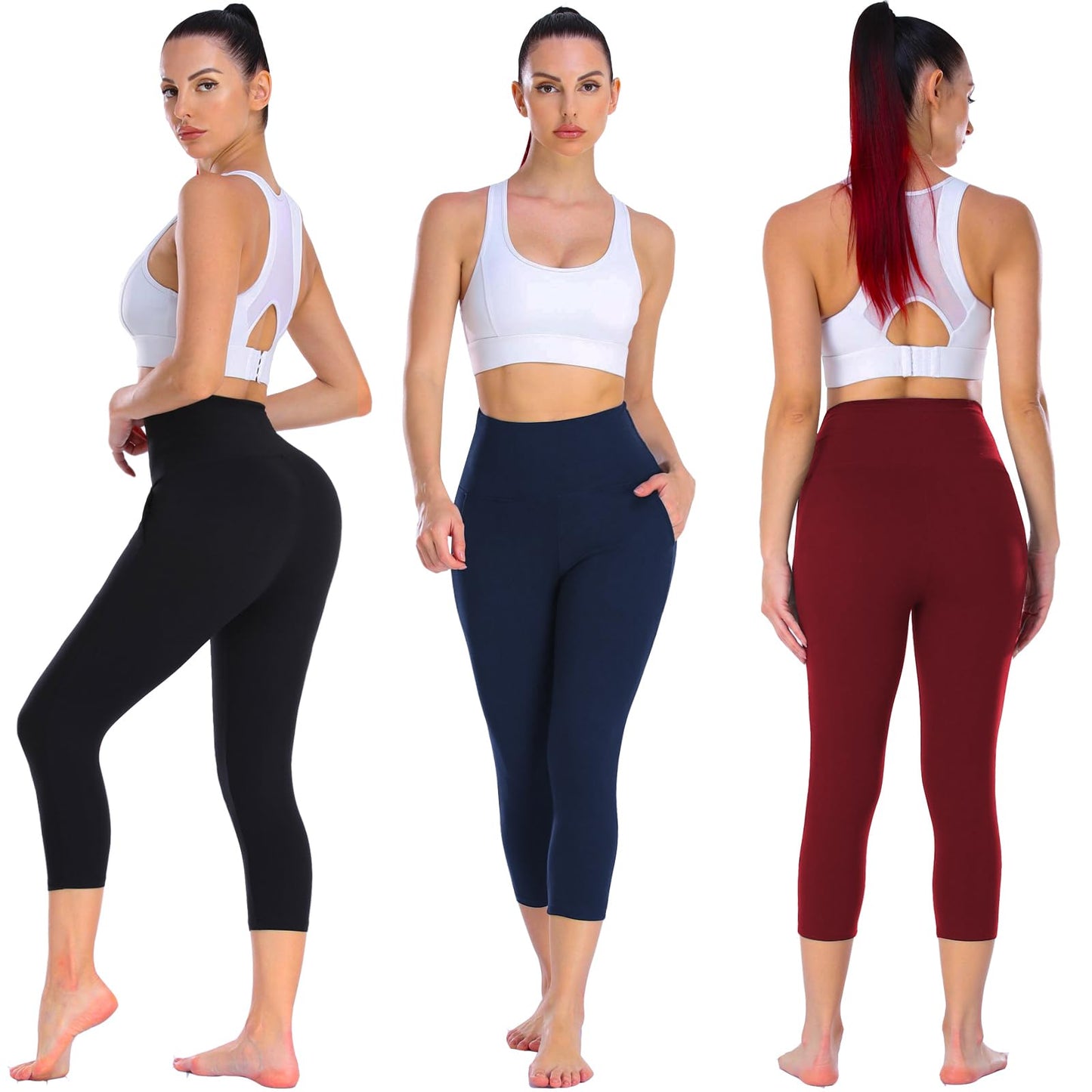 3 Pack Leggings with Pockets for Women,High Waisted Tummy Control Workout Yoga Pants