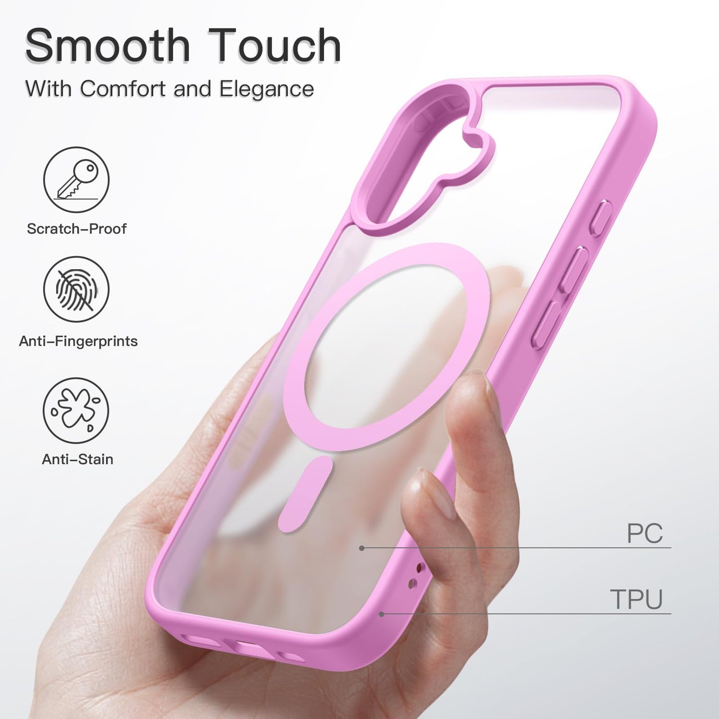 JETech Magnetic Case for iPhone 16 Plus 6.7-Inch Compatible with MagSafe, Translucent Matte Back Slim Shockproof Phone Cover (Pink)