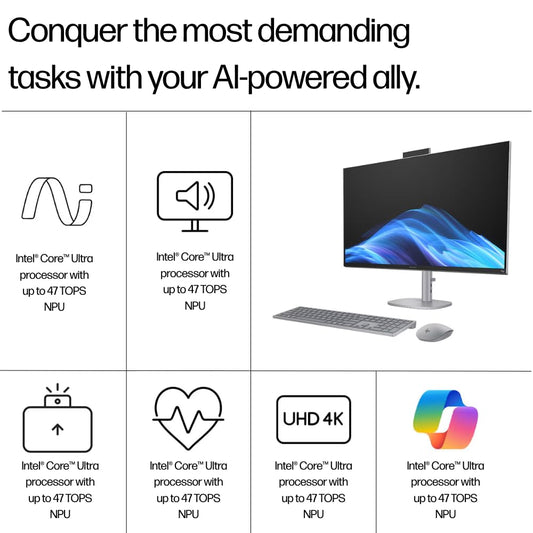 HP OmniStudio X All-in-One Desktop PC, 32" 4K IPS Display, Intel Core Ultra 7 Processor, Intel Arc Graphics, 16GB DDR5 RAM, 1TB SSD, Windows 11 Home, 5MP IR Camera, B&O Audio, BD0R6PA