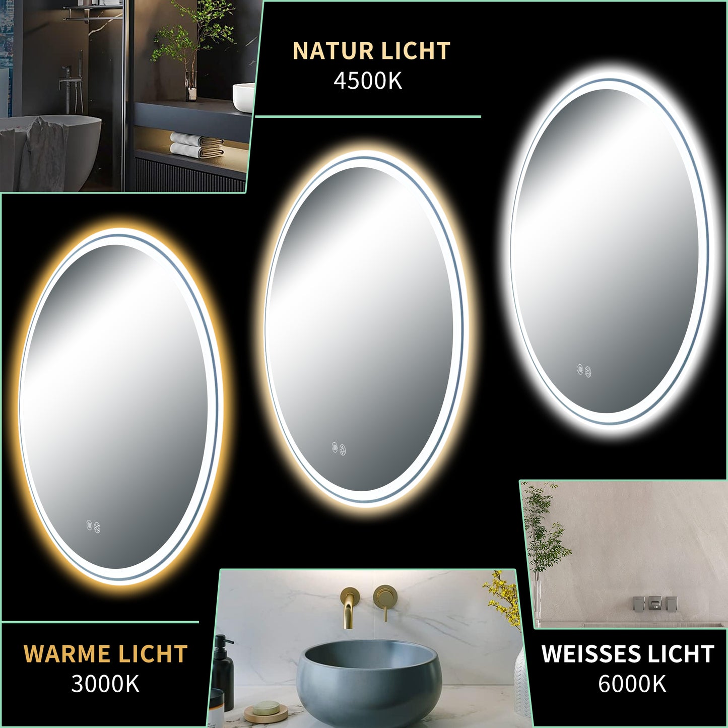 Bathroom Mirror Dual Light Strip Circular 60cm