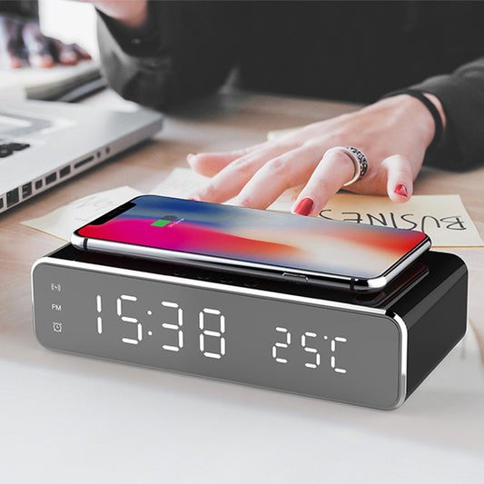 LED Electric Alarm Clock With Wireless Charger Desktop Digital Thermometer Clock HD  Clock Watch Table Decor