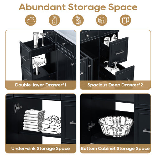 Bathroom Vanity Cabinet With Sink Top Combo Set , Black ,Single Sink,Shaker Cabinet With Soft Closing Door And 3 Drawers