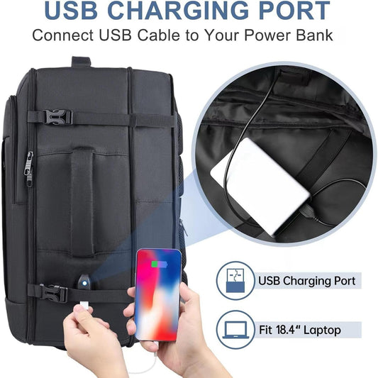 Extra Large Travel Backpack, 55L Carry On Backpack for Men & Women, Expandable Big Capacity Bag For Airplanes, Travel Gifts for Men Women, Fits 18.4 Inch Laptop, Luggage Suitcase Daypack Bag, Black