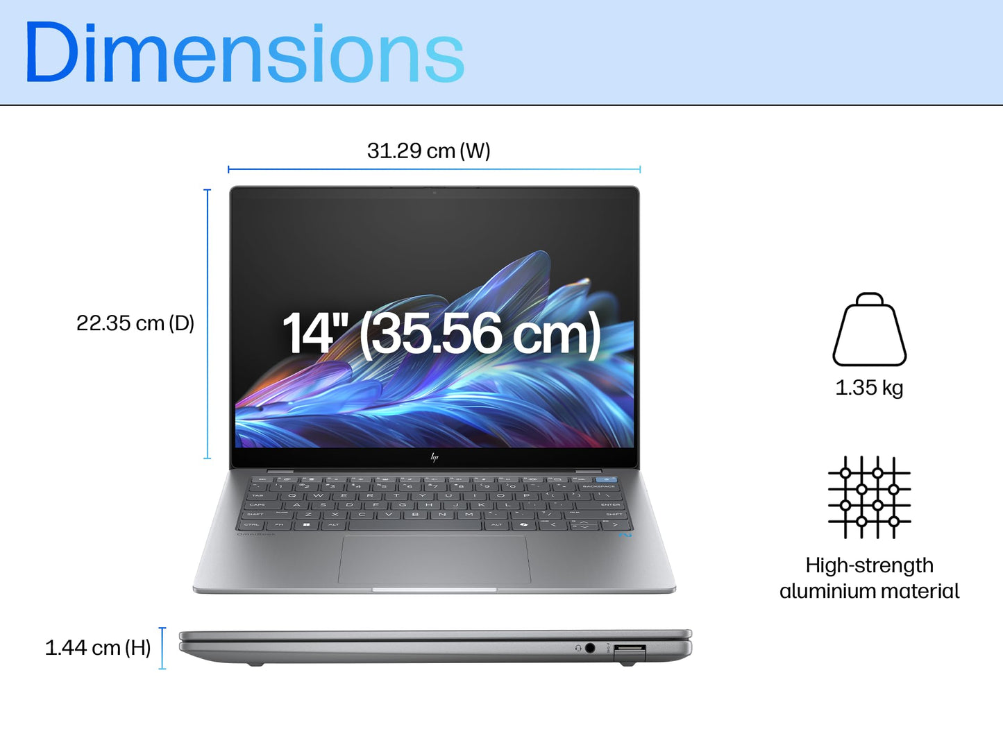 HP OmniBook X AI 14" Laptop with Copilot: 2.2K Touch Display, Qualcomm® Snapdragon® Processor, 16GB RAM, 1TB SSD, Wi-Fi 7, Bluetooth® 5.4, 26-Hour Battery Life, Meteor Silver, A42H8PA