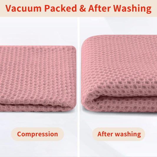 100% Cotton Waffle Weave Kitchen Dish Cloths, Ultra Soft Absorbent Quick Drying Dish Towels, 12 x 12 Inches, 12-Pack, Dried Rose