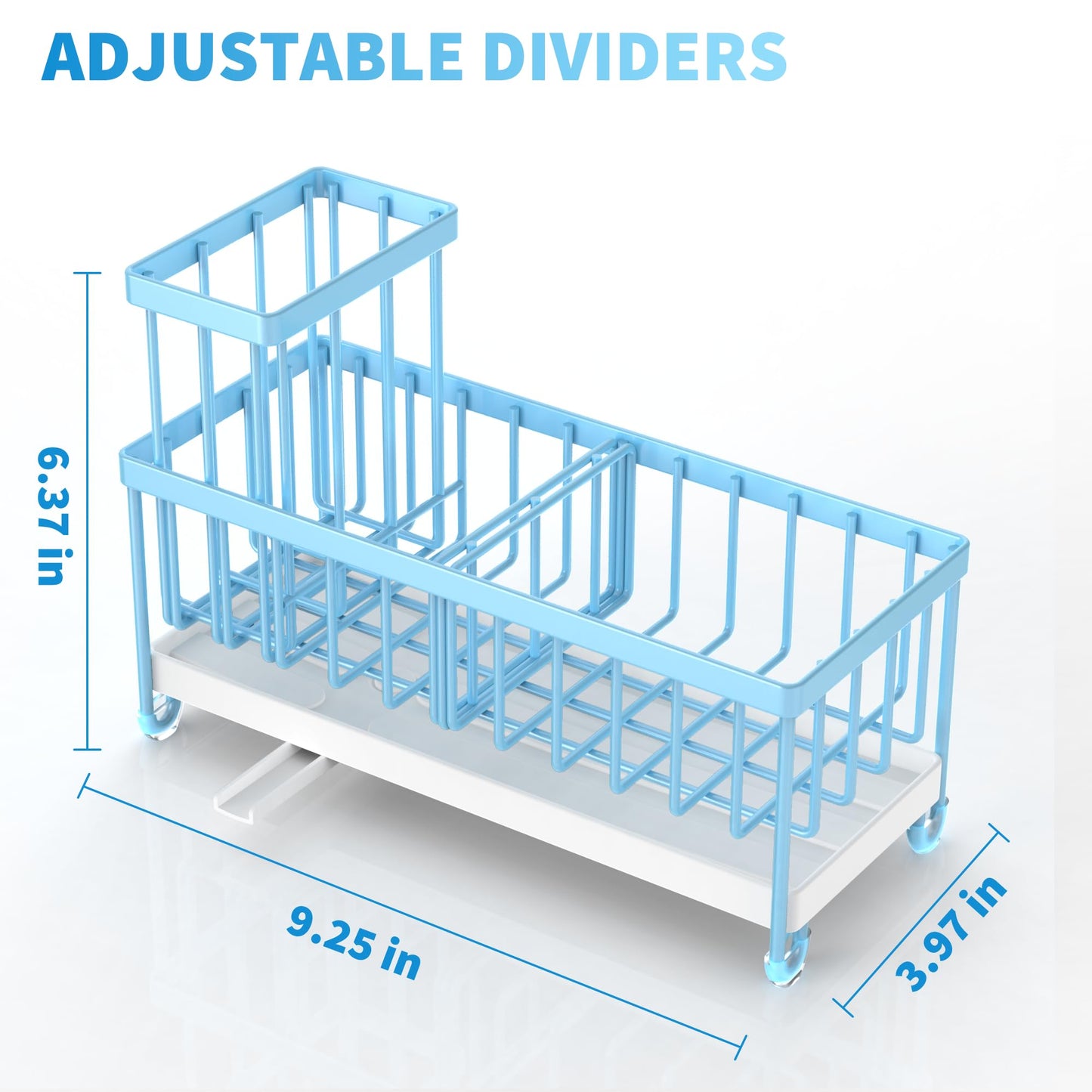 Blue Sponge Holder for Kitchen Sink, Sink Caddy Organizer with High Brush Holder, Kitchen Countertop Organizers and Storage Essentials, Rustproof 304 Stainless Steel, Soap Dispenser Organize