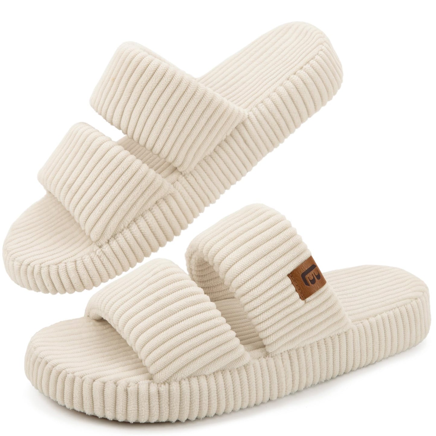 LongBay Womens Memory Foam Slippers Indoor Bedroom House Slippers Shoes Open Toe Corduroy Slide Comfy Two Bands Gift