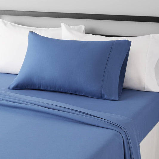 Lightweight Super Soft Easy Care Wrinkle Free Microfiber 3 Piece Bed Sheet Set with 14-Inch Deep Pockets, Twin, Dutch Blue, Solid, Kids, Men & Women Bedding