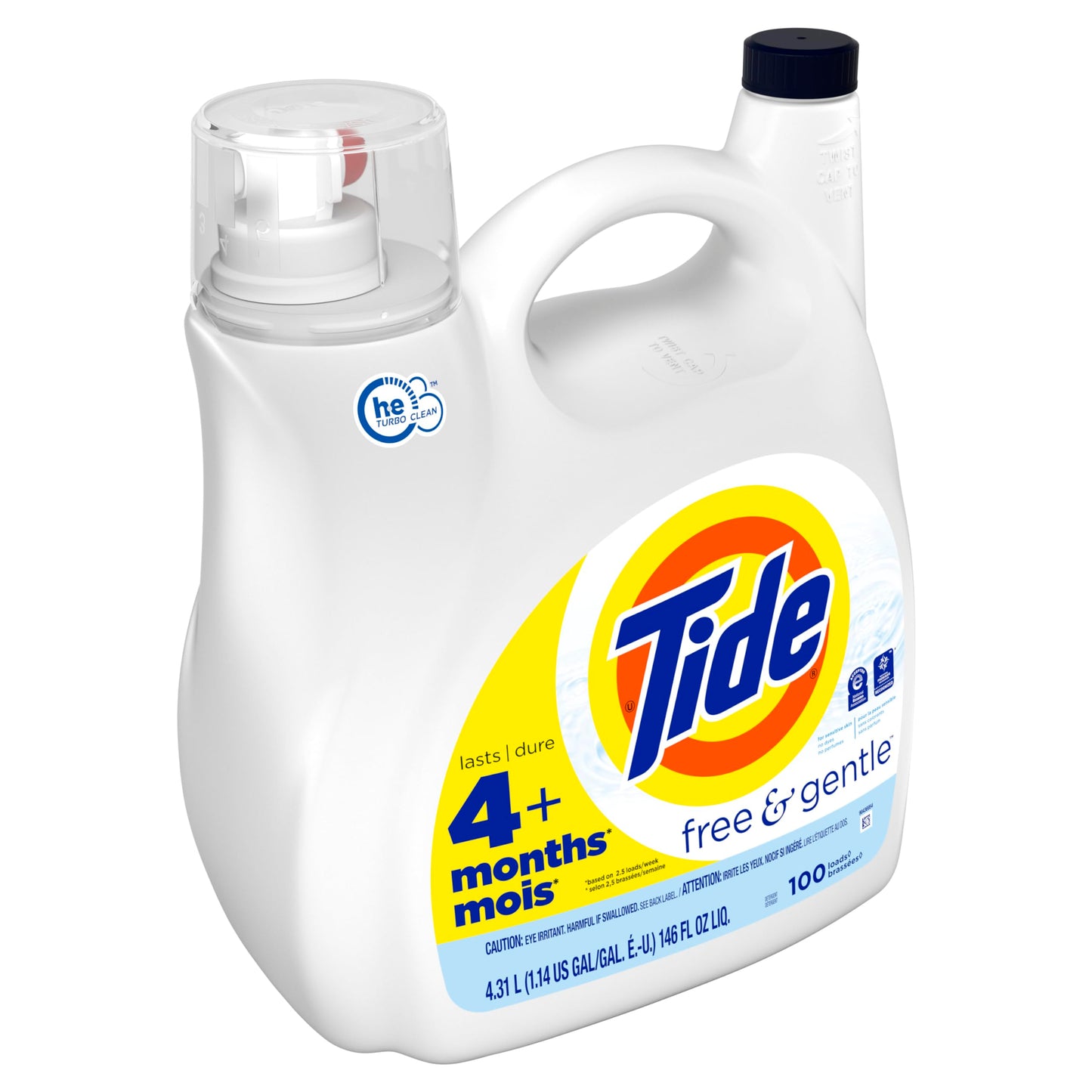 Tide Free & Gentle Liquid Laundry Detergent, 100 loads, 4.31L, HE Compatible & Liquid Laundry Detergent, Original, 100 loads, 146 fl oz, HE Compatible