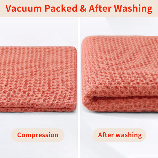 100% Cotton Waffle Weave Kitchen Dish Cloths, Ultra Soft Absorbent Quick Drying Dish Towels, 12 x 12 Inches, 6-Pack, Coral