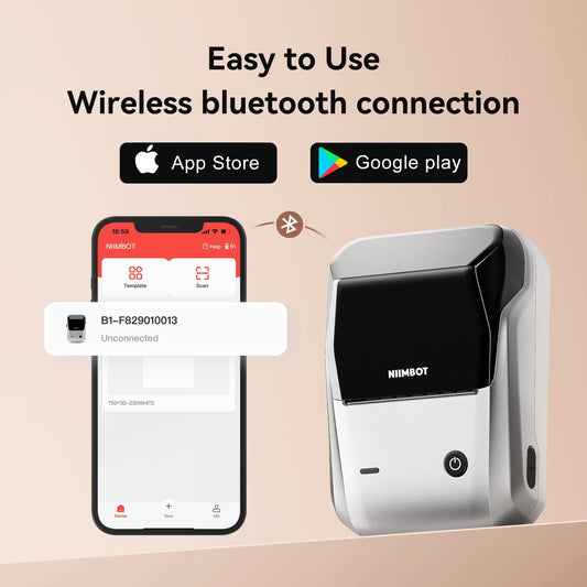 NIIMBOT B1 Label Maker, Thermal Label Printer, Label Maker Machine with Tape Portable Sticker Printer Labelling Machine for Businesses, Clothing, Logo, Jar, Compatible with Phones & PC, Silver Gray