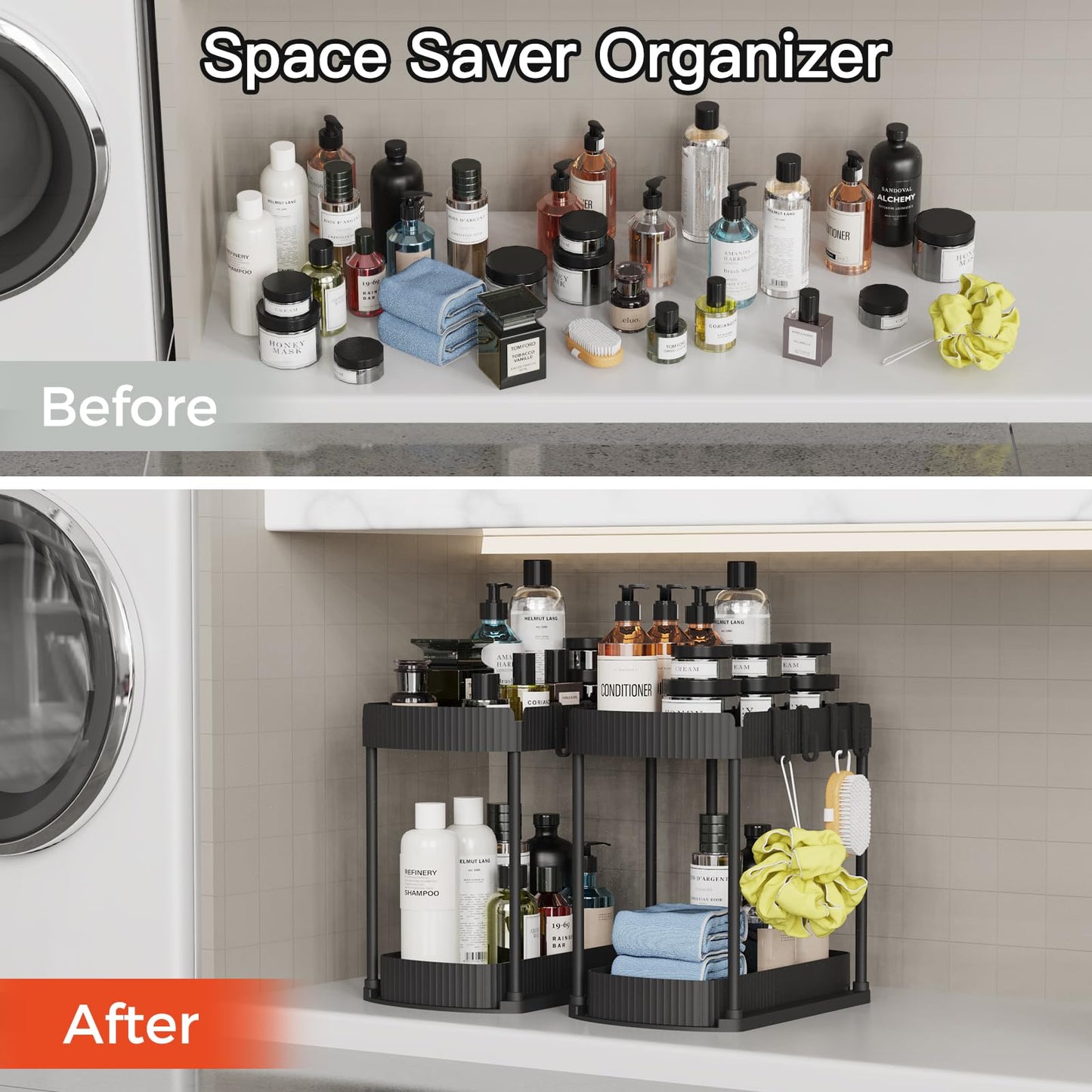 2 Pack Multi-Purpose Pull-Out Storage Organizers, Under Sink Organizers and Storage for Bathroom & Kitchen, Under Cabinet Organizers and storage, 12.8 Inch, Black
